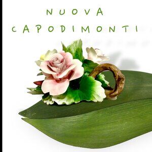 nuova capodimonte porcelain roses candle stick pink blues yellows green delicate